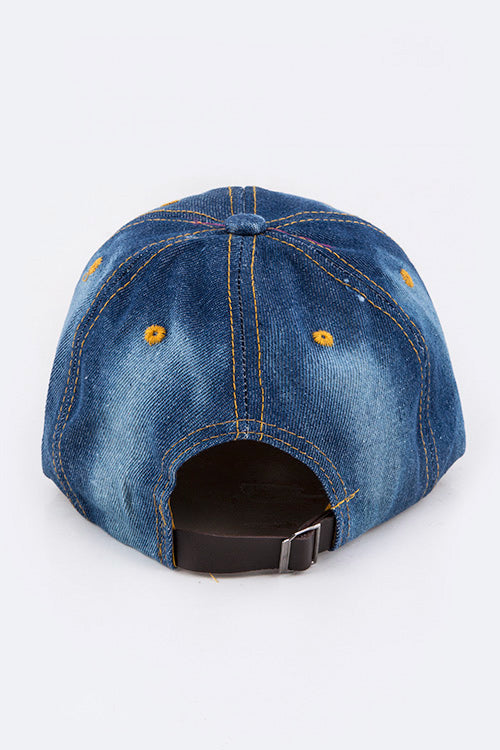 Crystal Cheer MOM Embellished Fashion Denim Cap