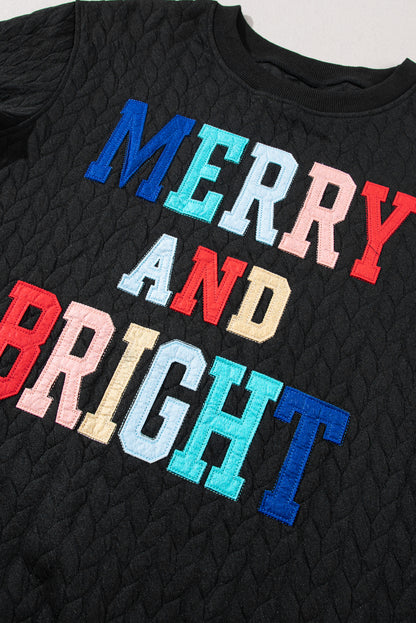 White Merry and Bright Quilted Sweatshirt Christmas Sweater Womens