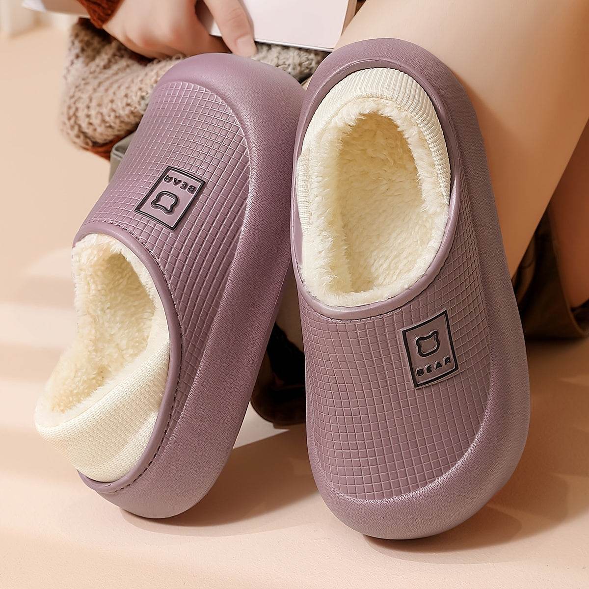 Winter Plush Slippers Soft Fleece Lining, Cushioned EVA Sole & Non-Slip TPR Grip Cozy Indoor Outdoor Home Slip-Ons for All Seasons