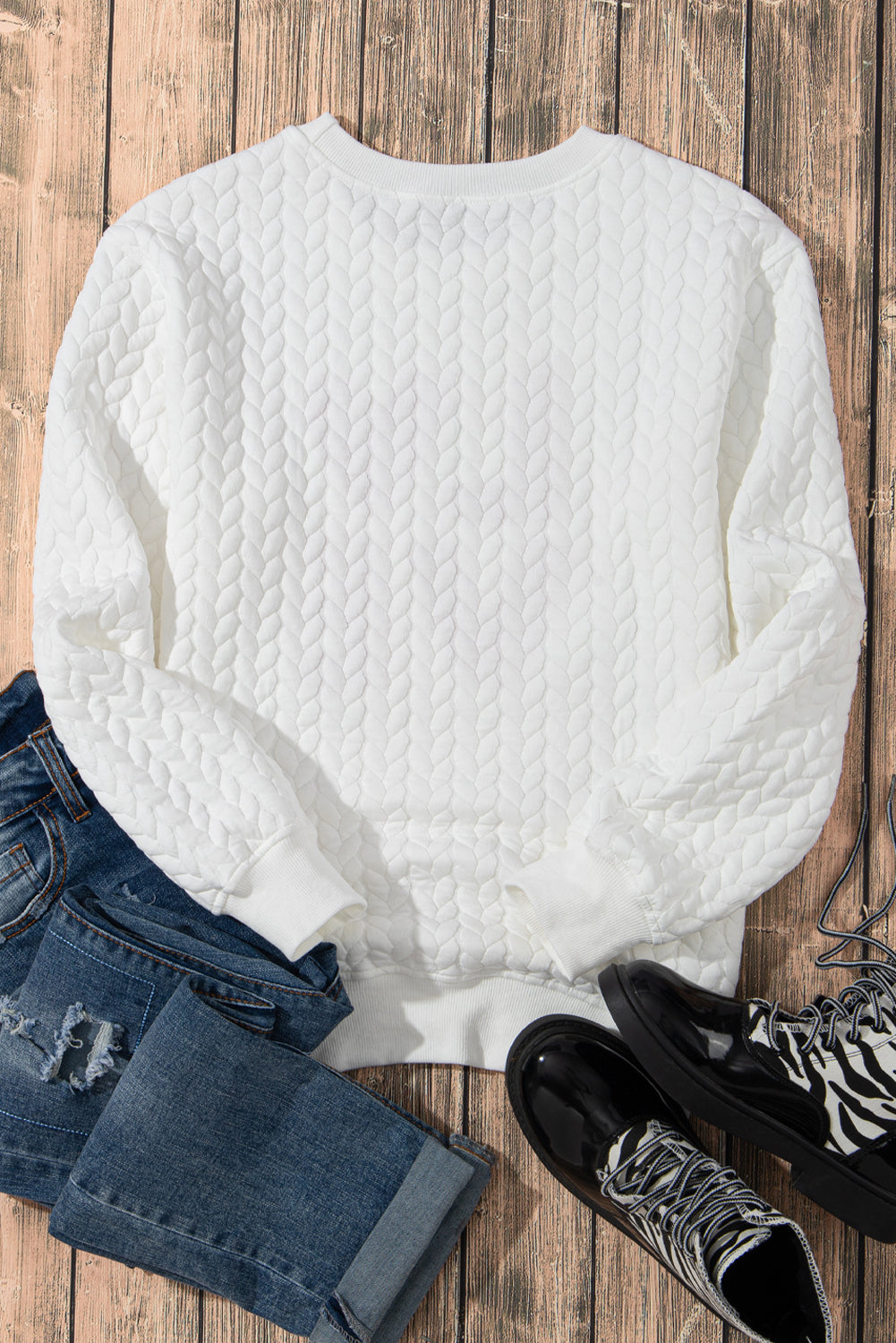 White Merry and Bright Quilted Sweatshirt Christmas Sweater Womens