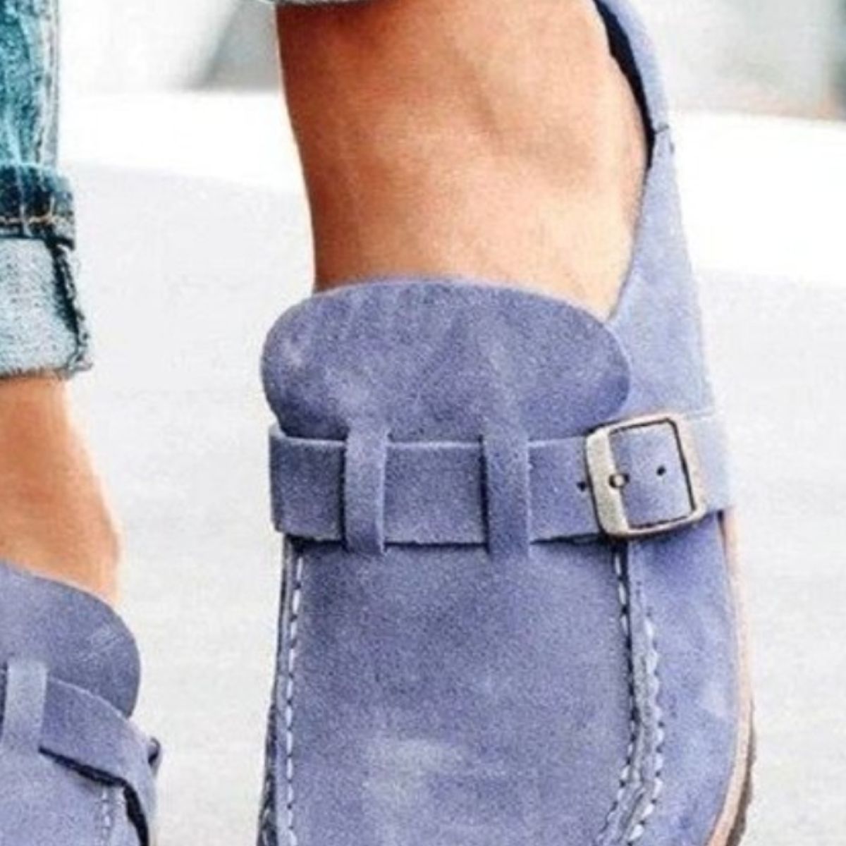 Round Toe Low Heel Buckle Slip On Shoes Loafers Clogs