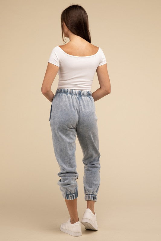 Zenana Acid Wash Fleece Sweatpants with Pockets