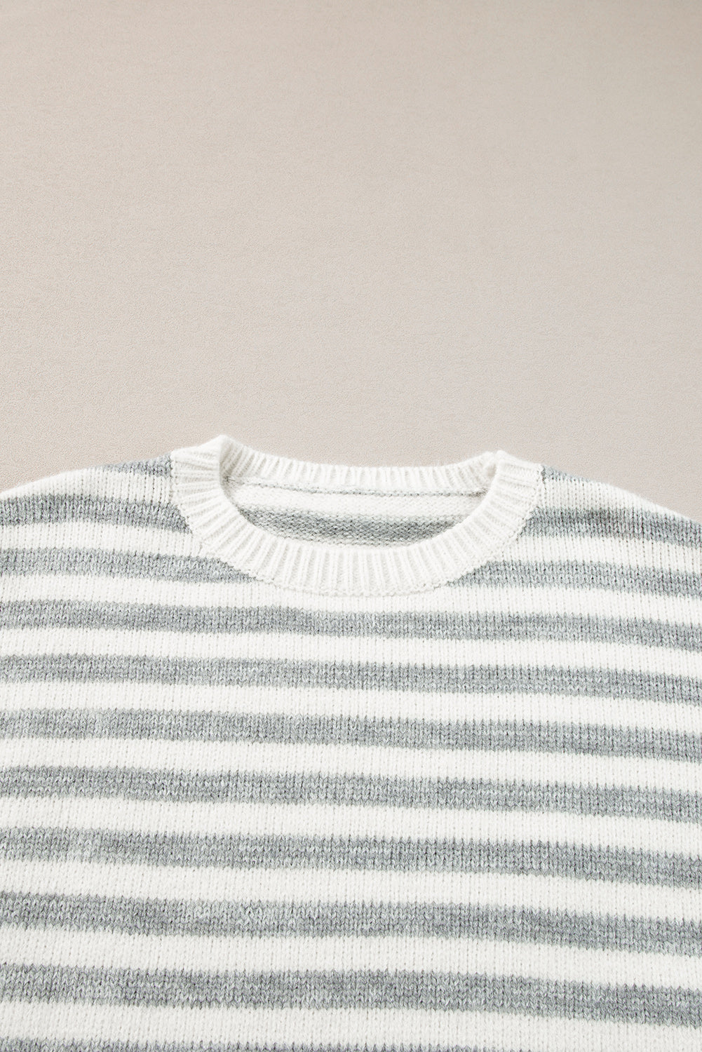 Gray Stripe Drop Shoulder Crew Neck Sweater