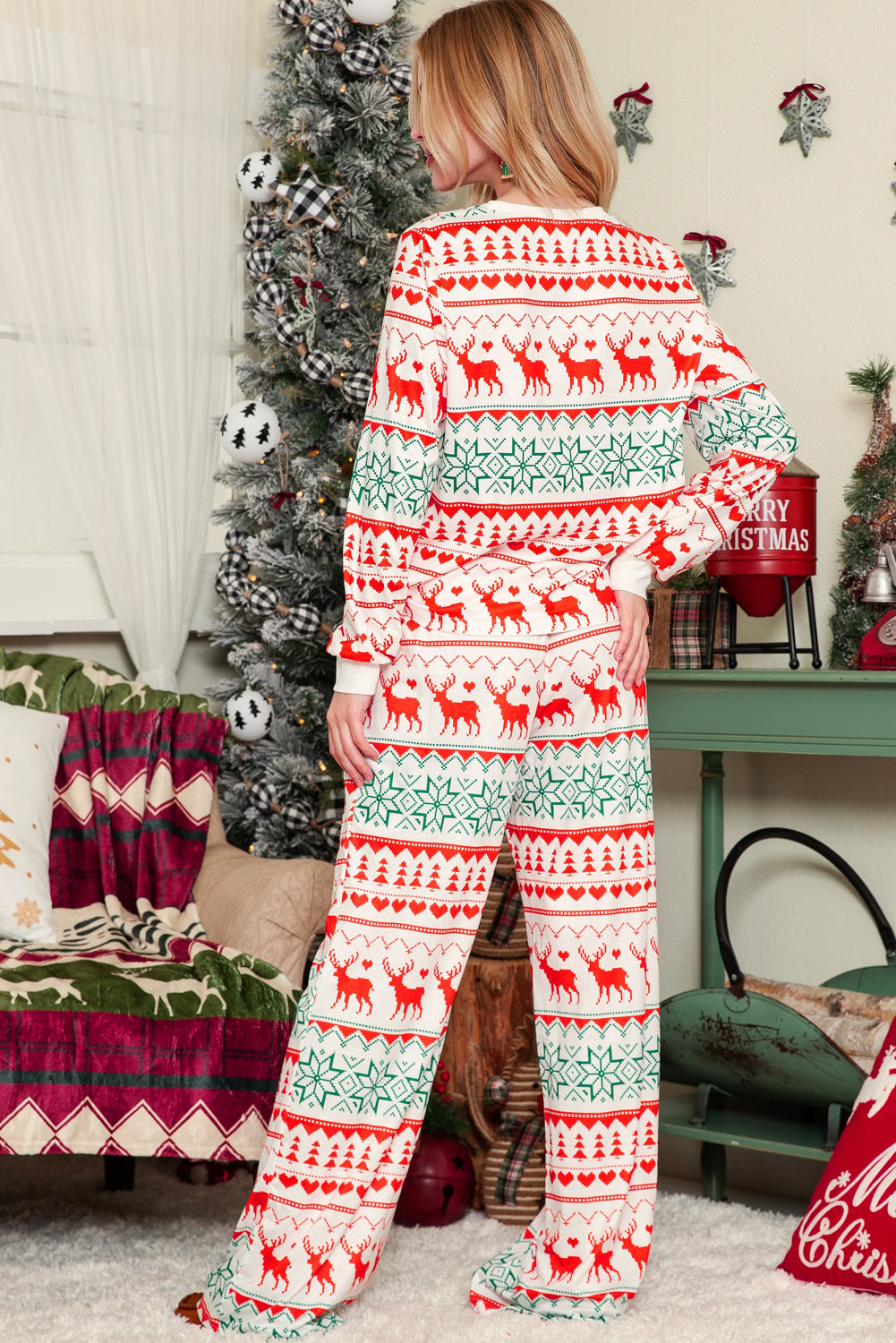 White Christmas Pullover and Drawstring Pants Pajama Set