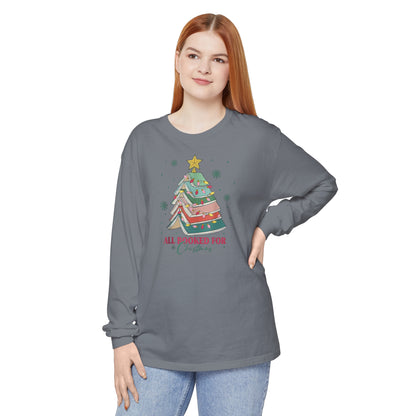 Christmas Bookworm Long Sleeve Shirt All Booked for Christmas Unisex Long Sleeve T-Shirt