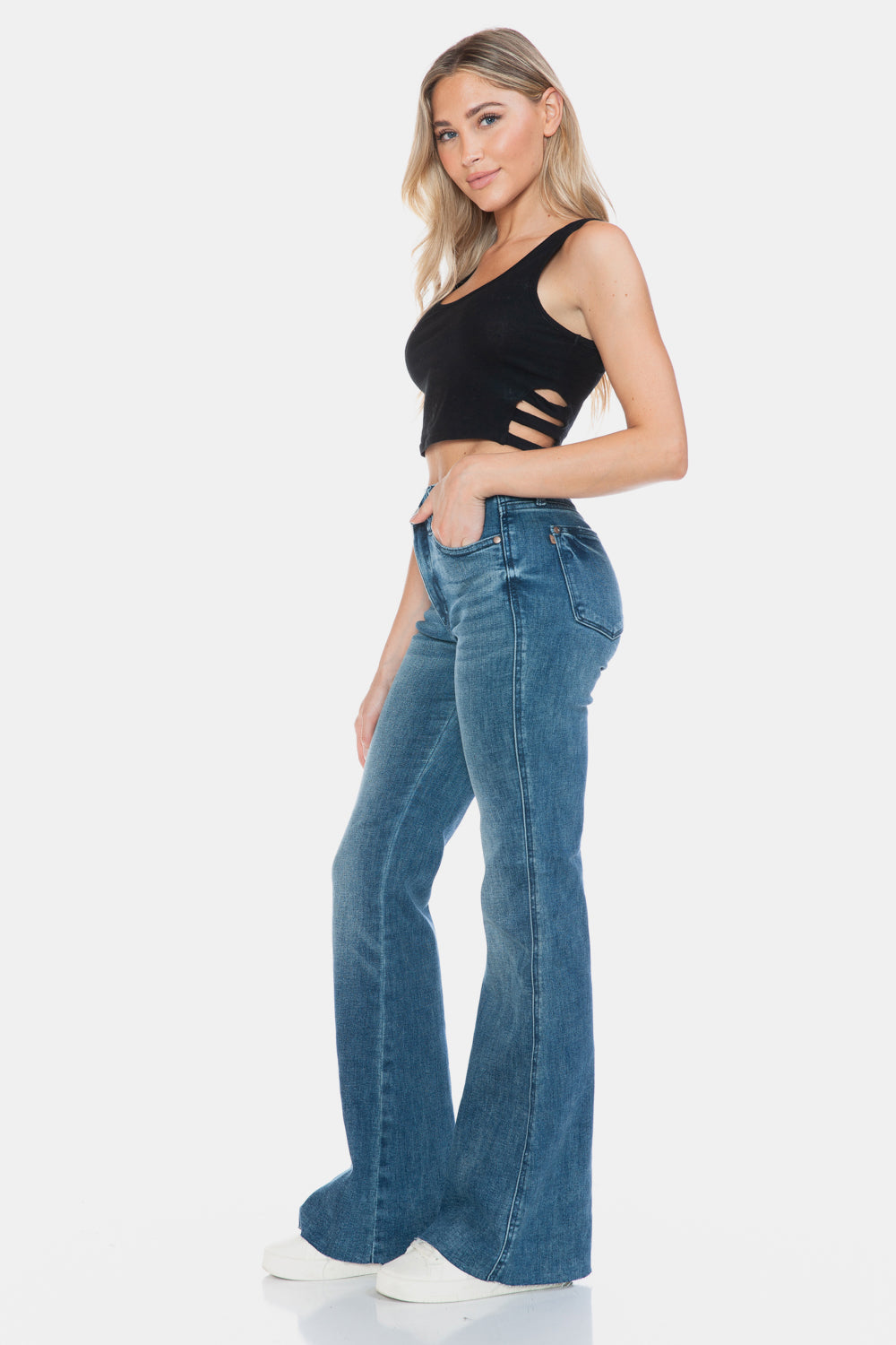 Judy Blue Full Size Tummy Control Cut Hem Flare Jeans - 88472