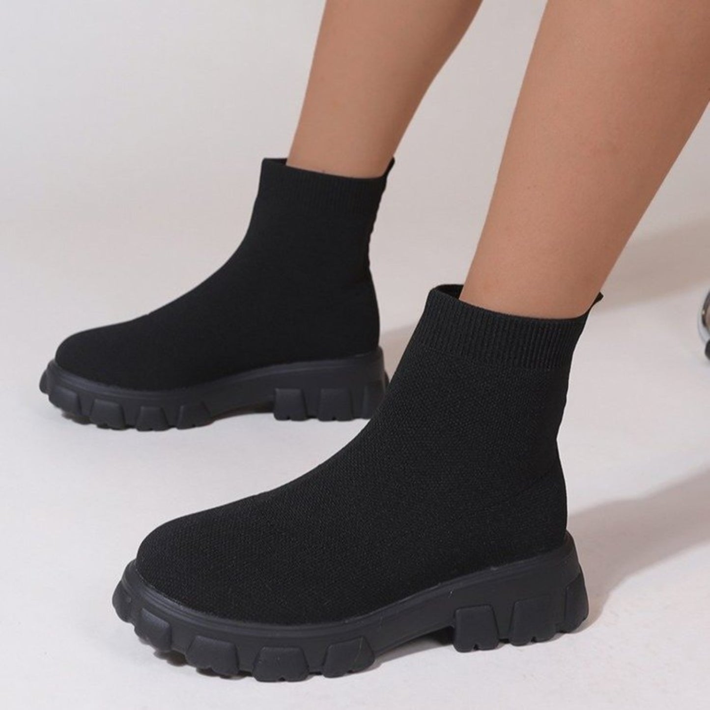 Mesh Round Toe Platform Boots Women