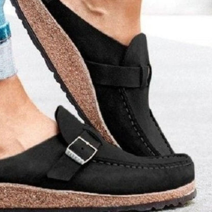 Round Toe Low Heel Buckle Slip On Shoes Loafers Clogs