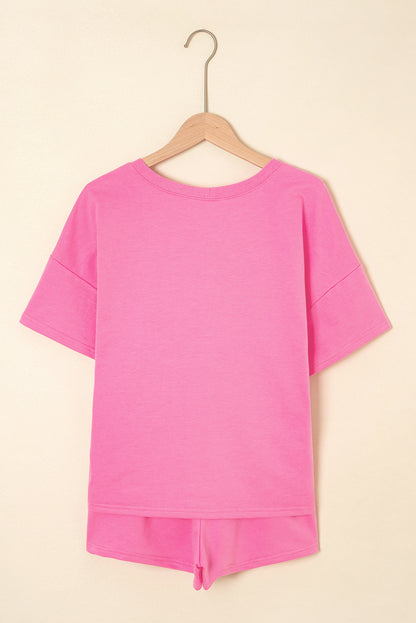 Bonbon Halloween Pumpkin Pattern Sequins Patch V Neck Tee and Drawstring Shorts Set