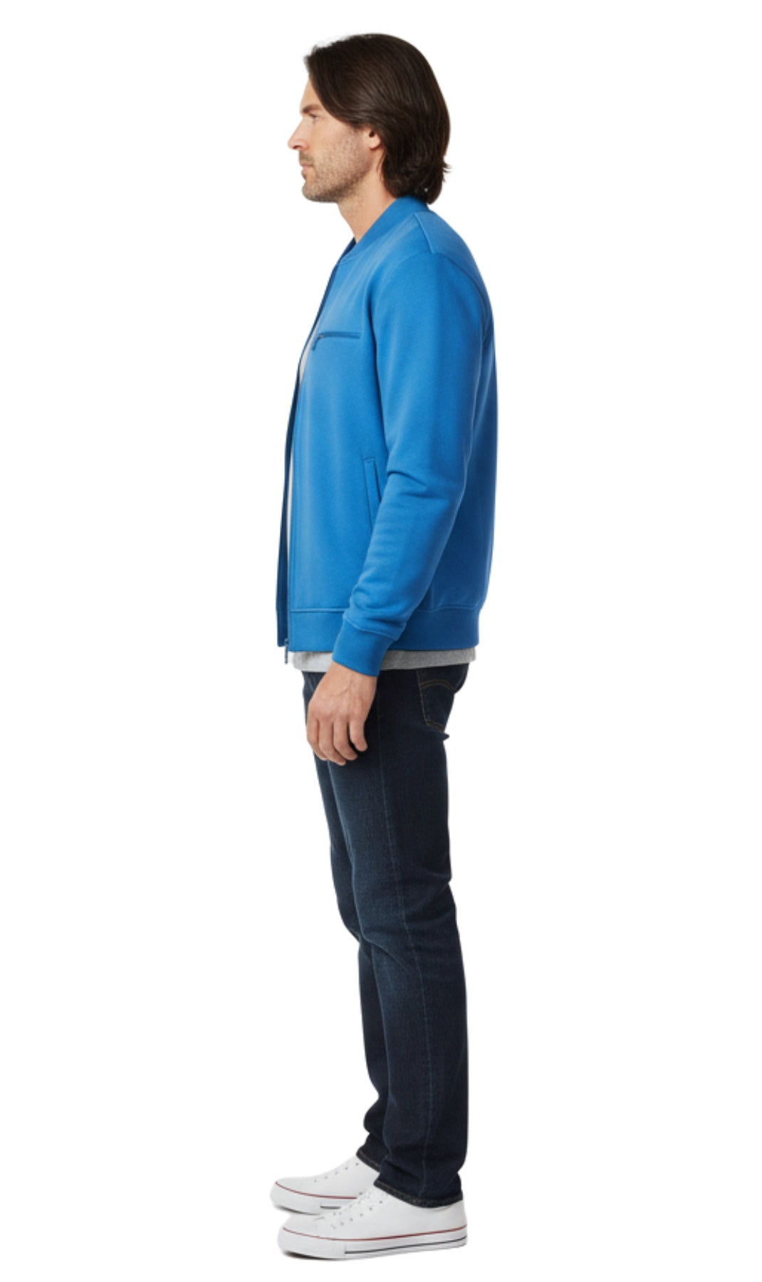 Men's Classic Zip-Up Baseball Fleece Jacket in Lightweight Cotton Blend Fabric with Sporty Edge