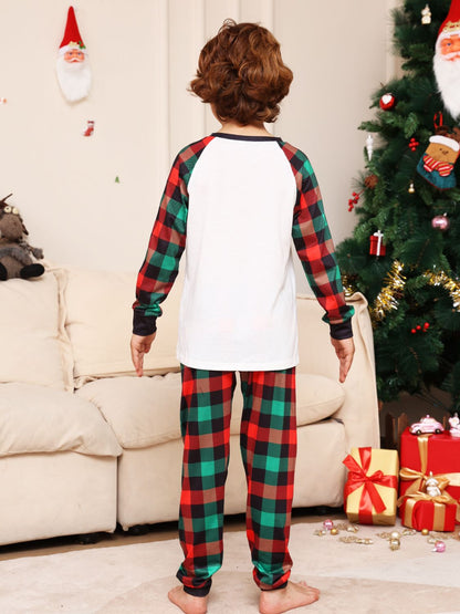 Kids Reindeer Matching Christmas Graphic Top and Plaid Pants Set Youth