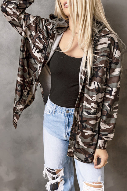 Women’s Camouflage Button Up Hooded Jacket