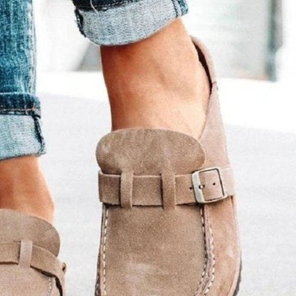 Round Toe Low Heel Buckle Slip On Shoes Loafers Clogs