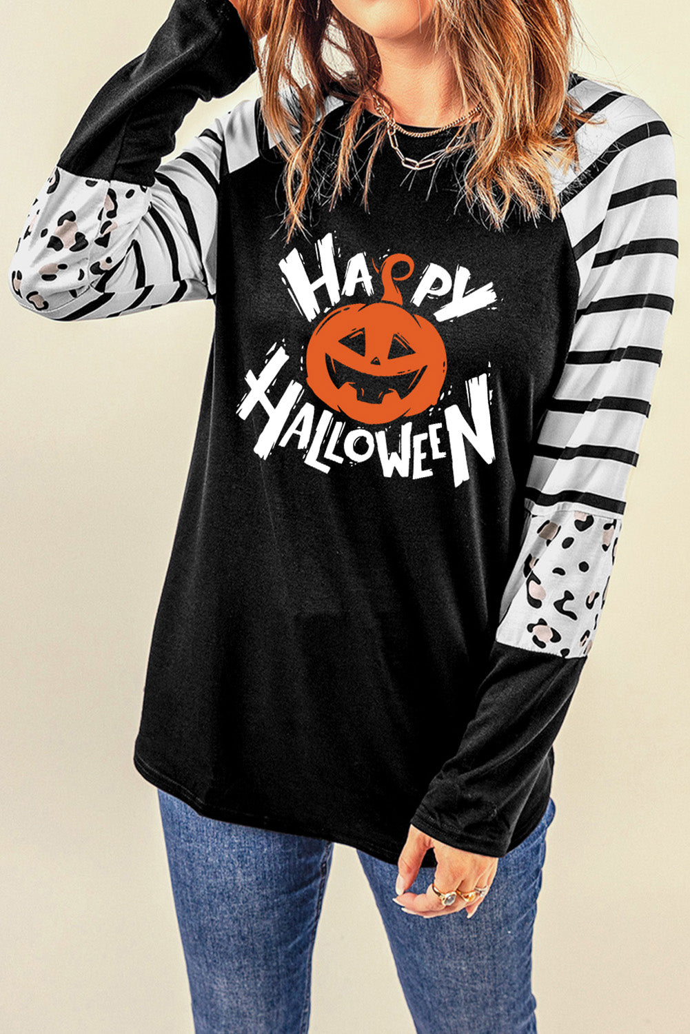 HAPPY HALLOWEEN Graphic Long Sleeve T-Shirt Pumpkin Shirt