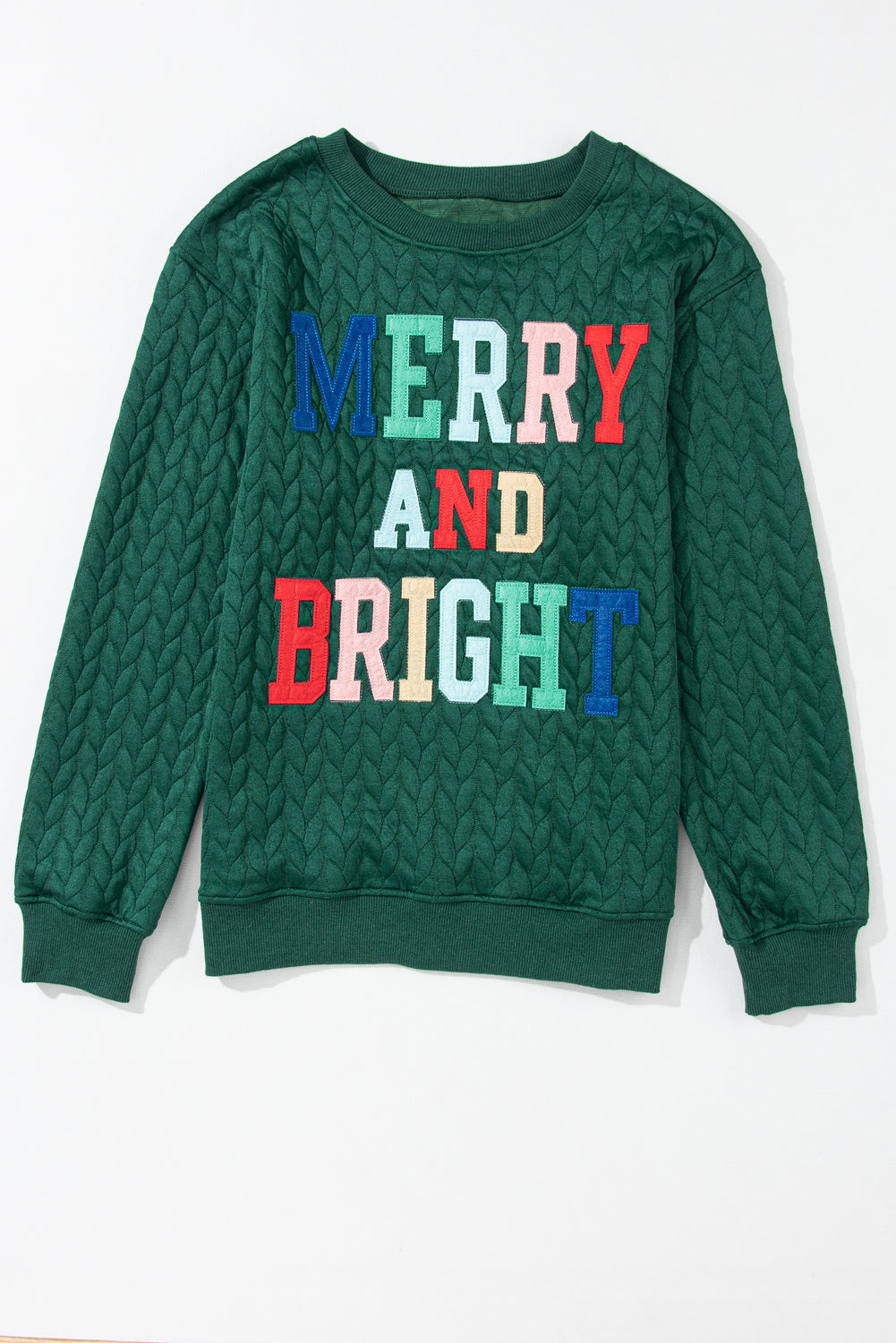 White Merry and Bright Quilted Sweatshirt Christmas Sweater Womens