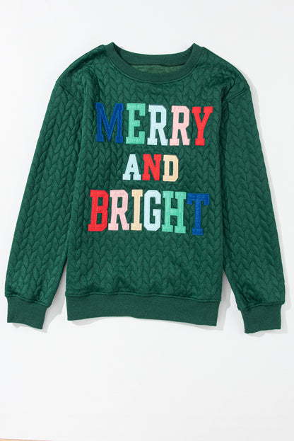 White Merry and Bright Quilted Sweatshirt Christmas Sweater Womens