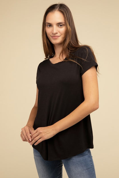 Zenana Flowy Round Hem Rayon Short Sleeve Top