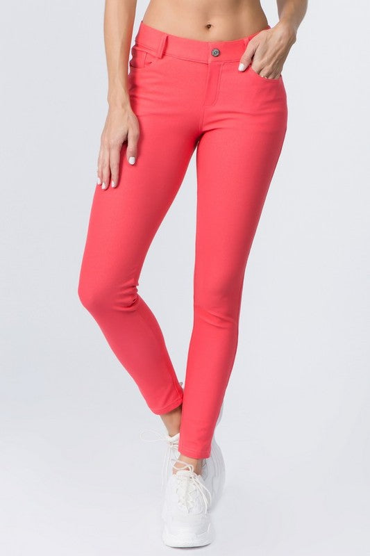 Yelete Cotton-Blend 5-Pocket Skinny Jeggings Full Length