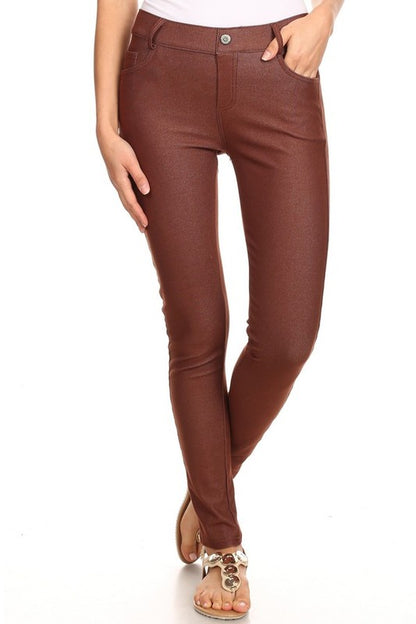 Yelete Cotton-Blend 5-Pocket Skinny Jeggings Full Length