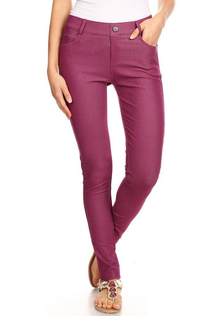 Yelete Cotton-Blend 5-Pocket Skinny Jeggings Full Length