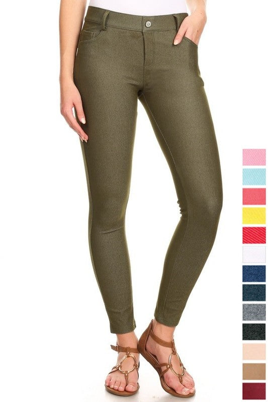 Yelete Cotton-Blend 5-Pocket Skinny Jeggings Full Length