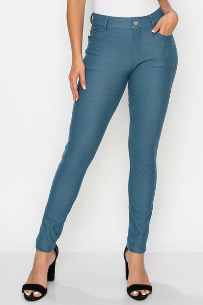 Yelete Cotton-Blend 5-Pocket Skinny Jeggings Full Length