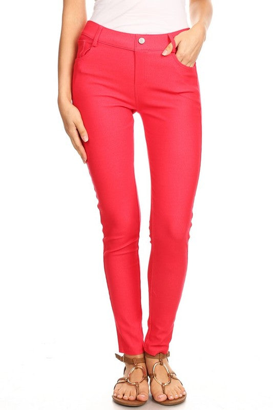 Yelete Cotton-Blend 5-Pocket Skinny Jeggings Full Length