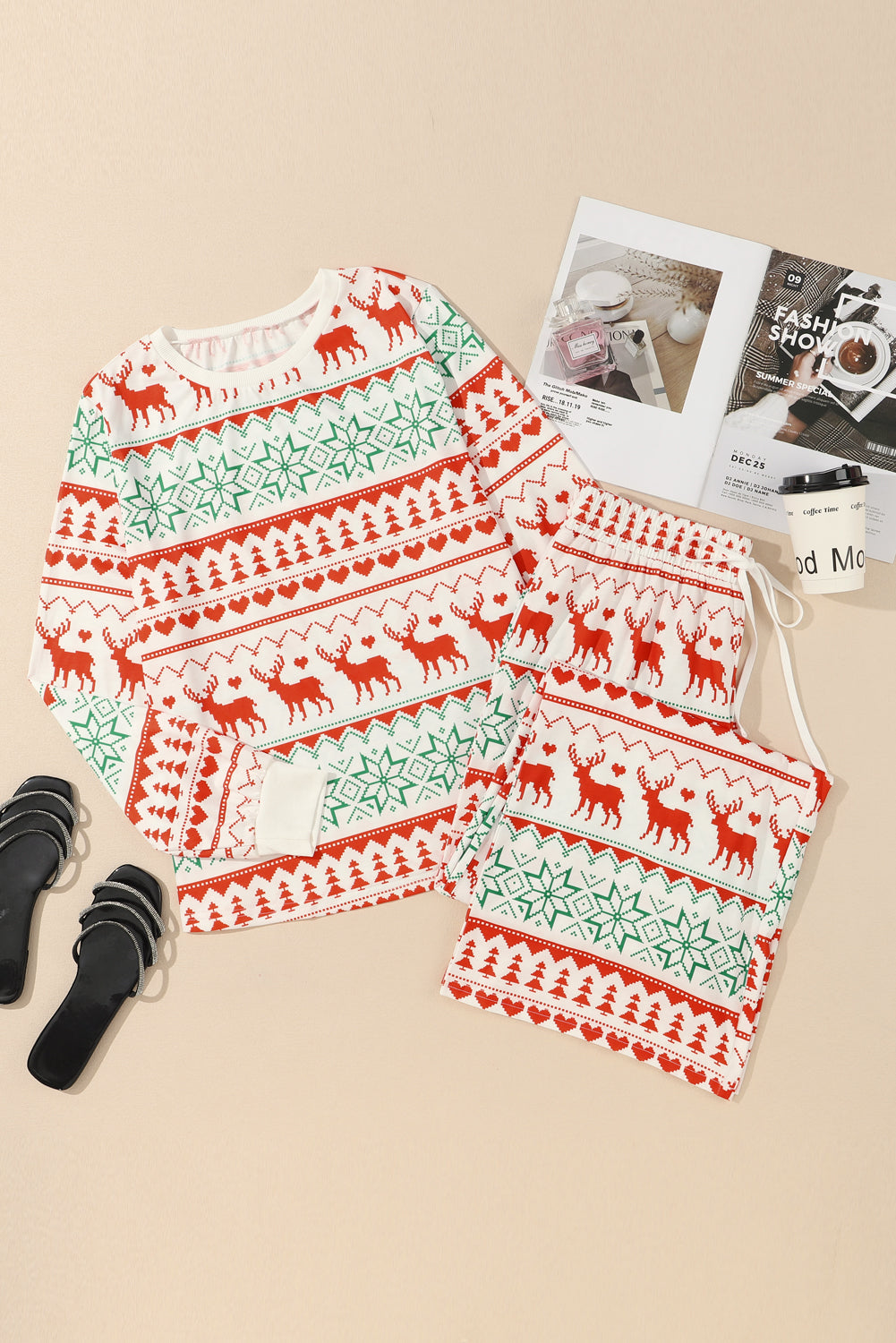 White Christmas Pullover and Drawstring Pants Pajama Set