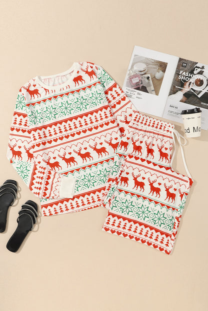 White Christmas Pullover and Drawstring Pants Pajama Set