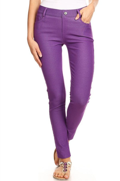 Yelete Cotton-Blend 5-Pocket Skinny Jeggings Full Length