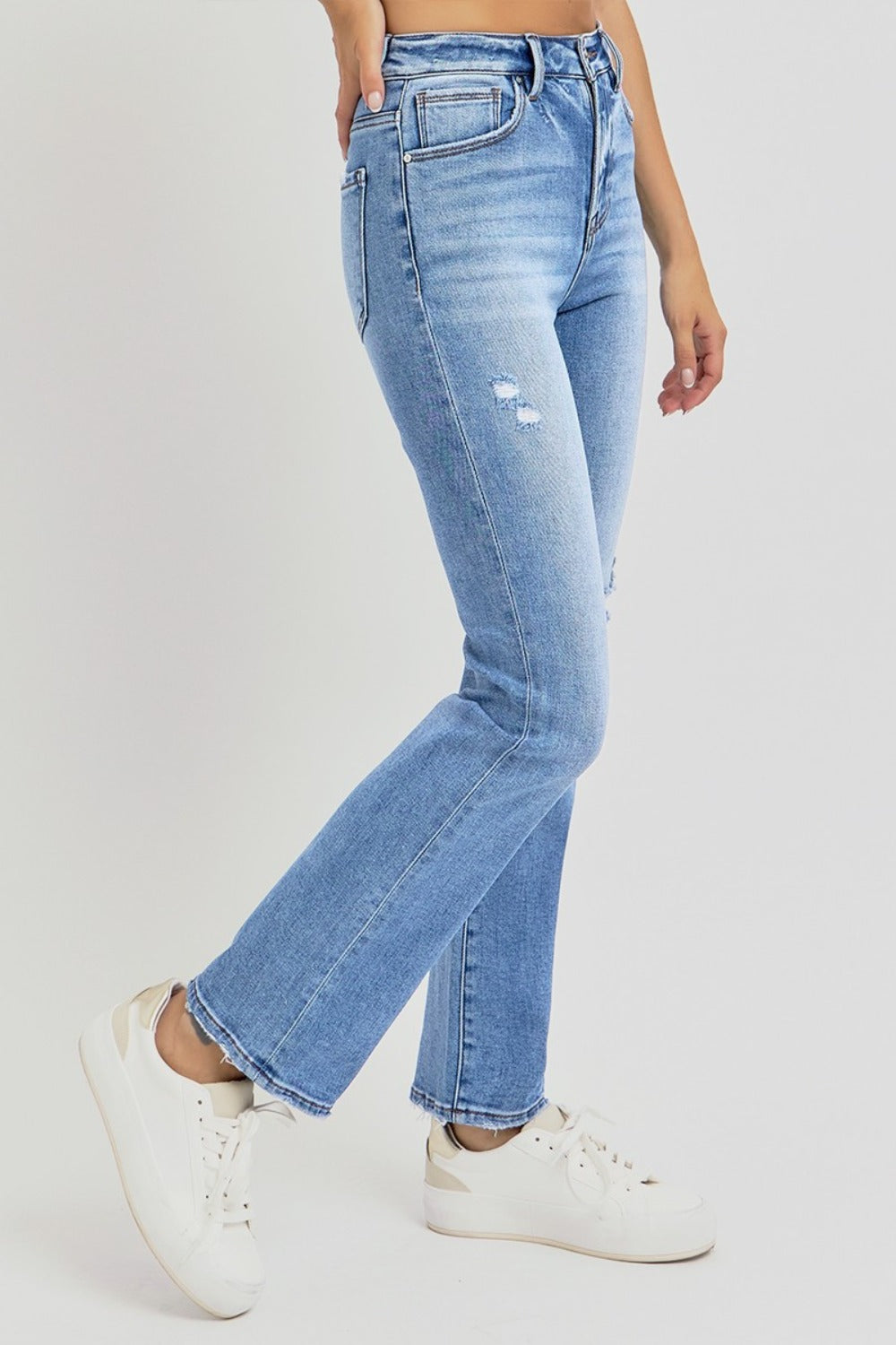 RISEN Full Size Distressed High-Rise Ankle Straight Jeans