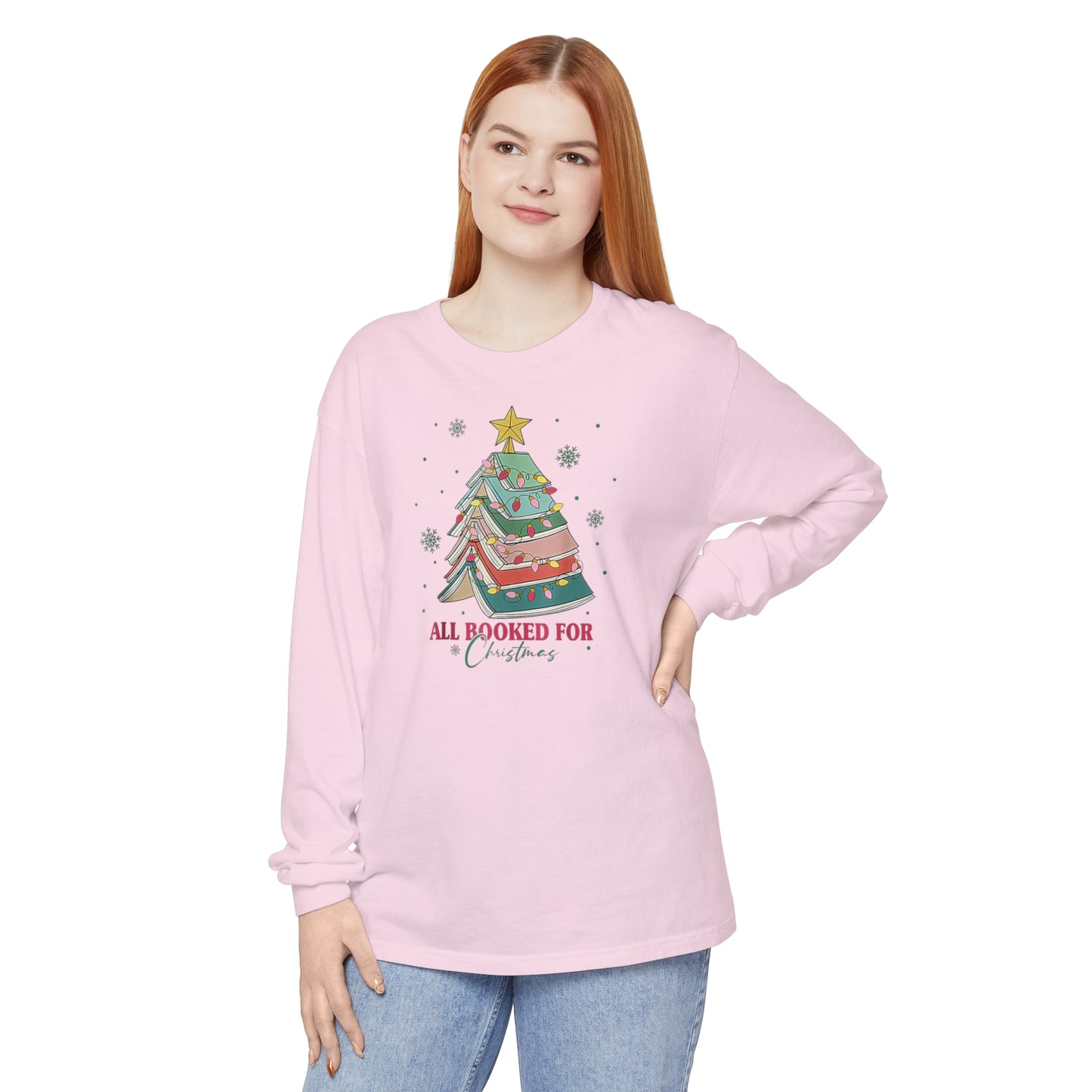 Christmas Bookworm Long Sleeve Shirt All Booked for Christmas Unisex Long Sleeve T-Shirt