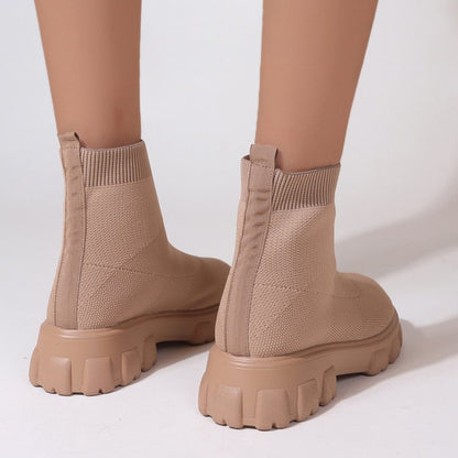 Mesh Round Toe Platform Boots Women