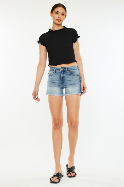 Kancan HIGH RISE FRAYED HEM MOM SHORTS