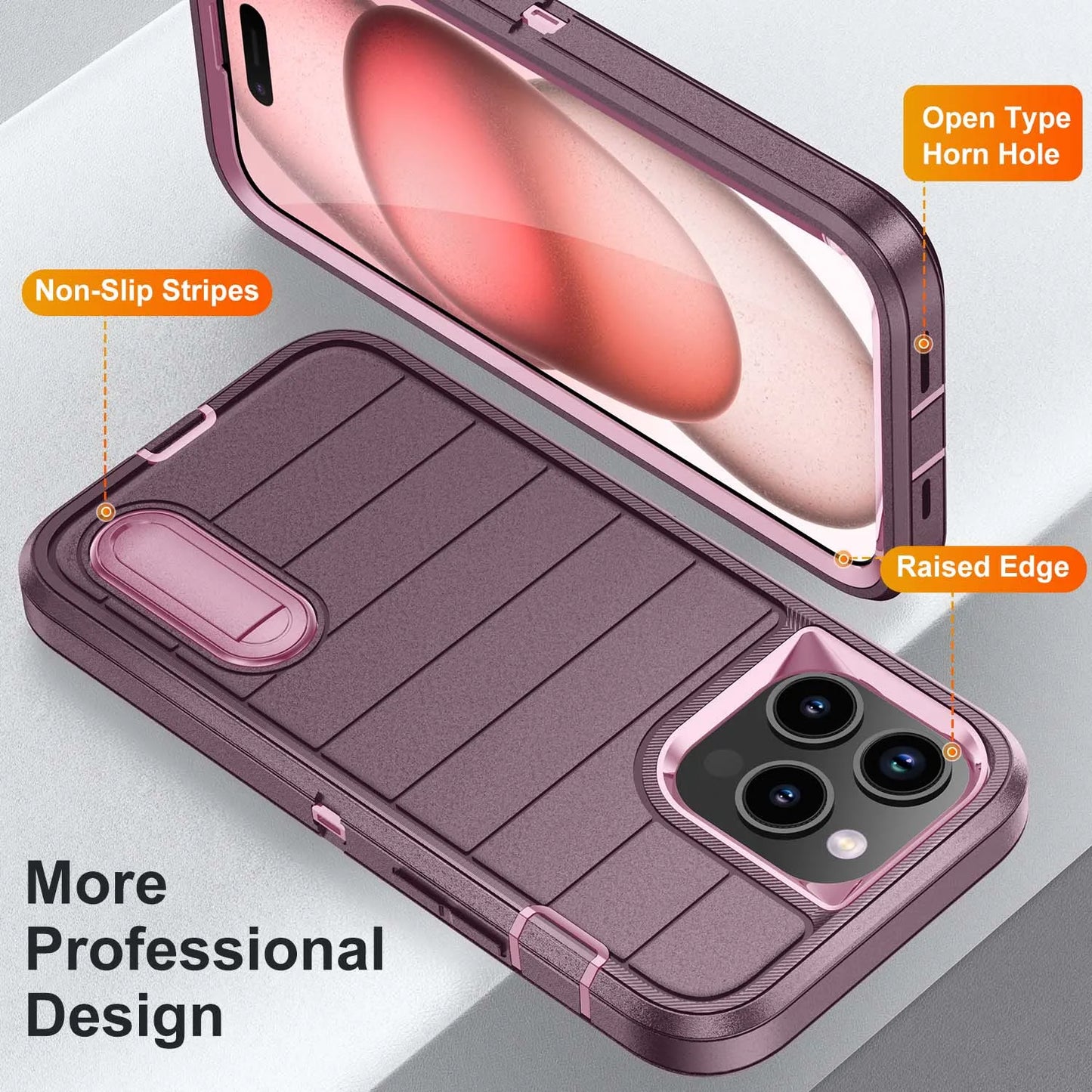 New Heavy-duty Armored 3-in-1 Fall-proof Case for Apple iPhone15 14 13 Pro Max Plus Stand Phone Case