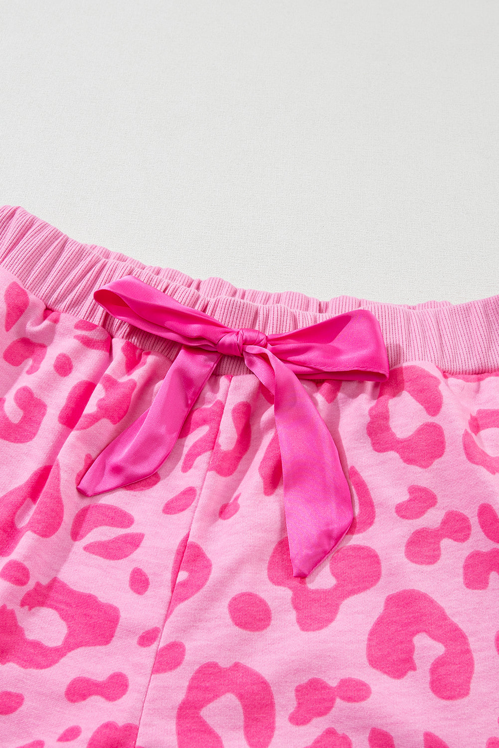 Pink Leopard Print Drawstring Shorts Loungewear Set