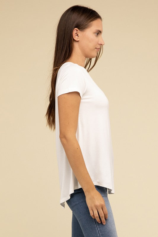 Zenana Flowy Round Hem Rayon Short Sleeve Top