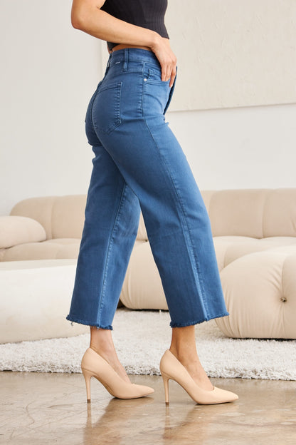 RFM Crop Chloe Full Size Tummy Control High Waist Raw Hem Jeans