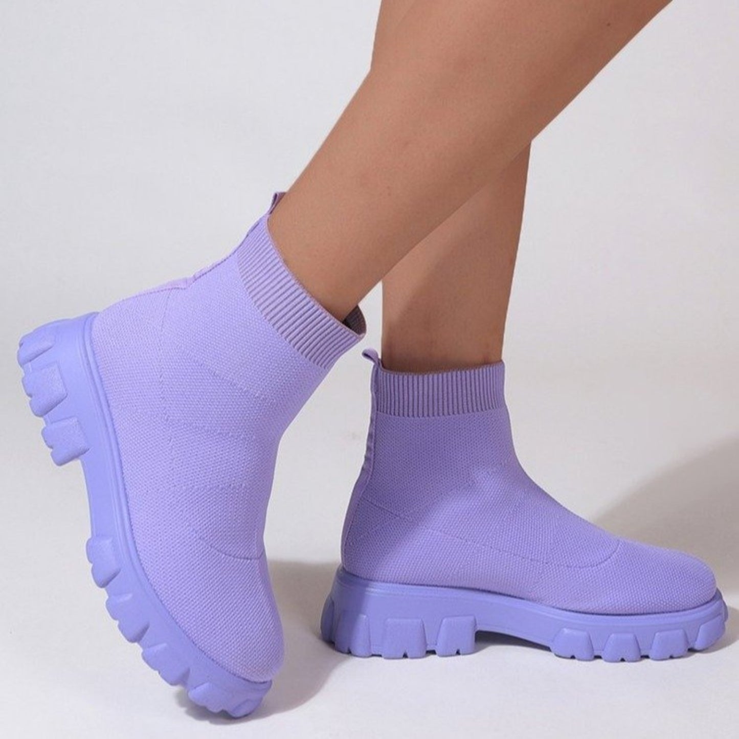 Mesh Round Toe Platform Boots Women