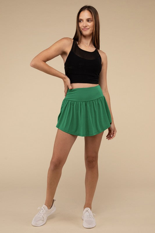 Zenana Wide Band Tennis Skirt with Zippered Back Pocket