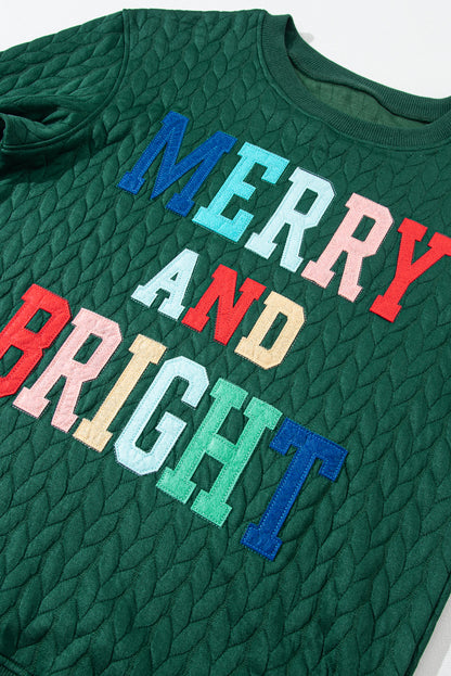 White Merry and Bright Quilted Sweatshirt Christmas Sweater Womens