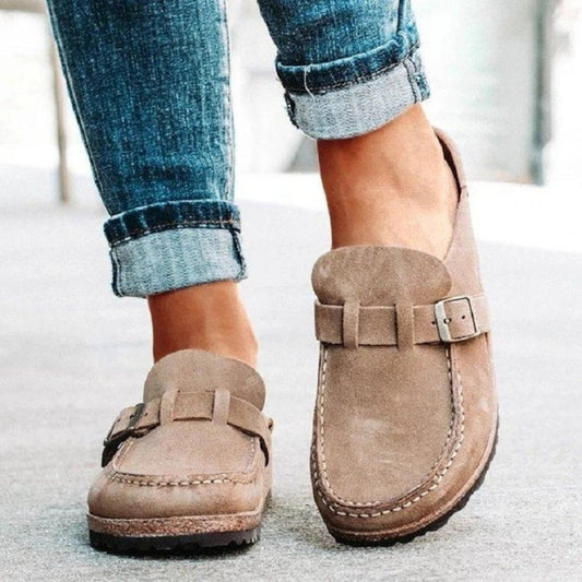 Round Toe Low Heel Buckle Slip On Shoes Loafers Clogs