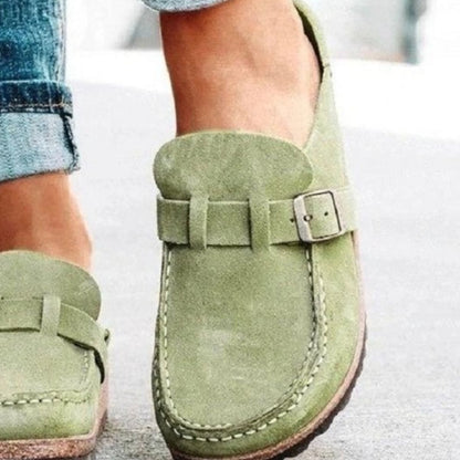 Round Toe Low Heel Buckle Slip On Shoes Loafers Clogs