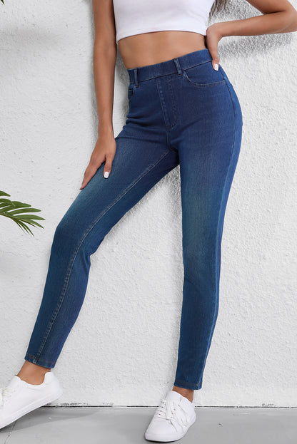 Ashleigh Blue Multiple Pockets Straight Leg Washed Stretchy Knit Jeans