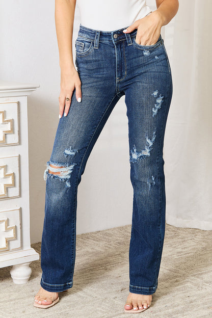 Judy Blue Full Size Mid Rise Hand Sand & Destroy Bootcut Jeans - 82541