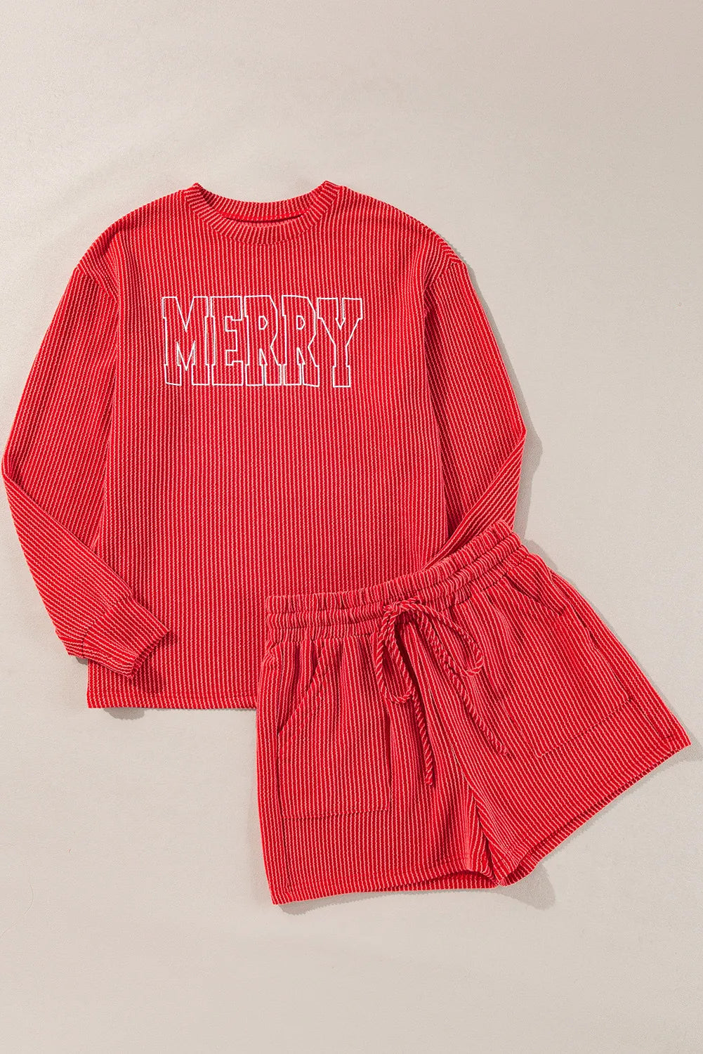 MERRY Round Neck Long Sleeve Top and Shorts Lounge Set Christmas