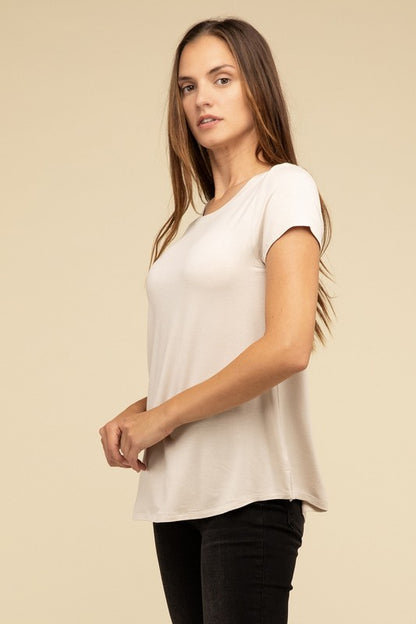 Zenana Flowy Round Hem Rayon Short Sleeve Top