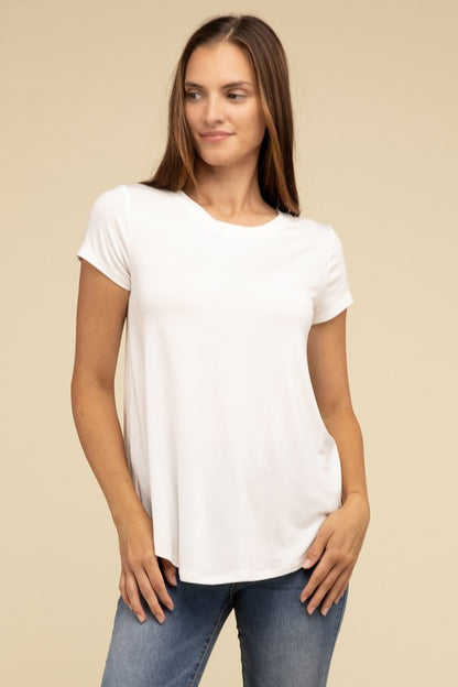 Zenana Flowy Round Hem Rayon Short Sleeve Top