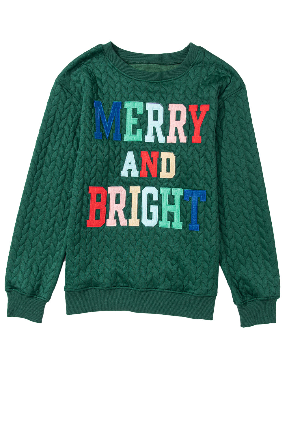 White Merry and Bright Quilted Sweatshirt Christmas Sweater Womens