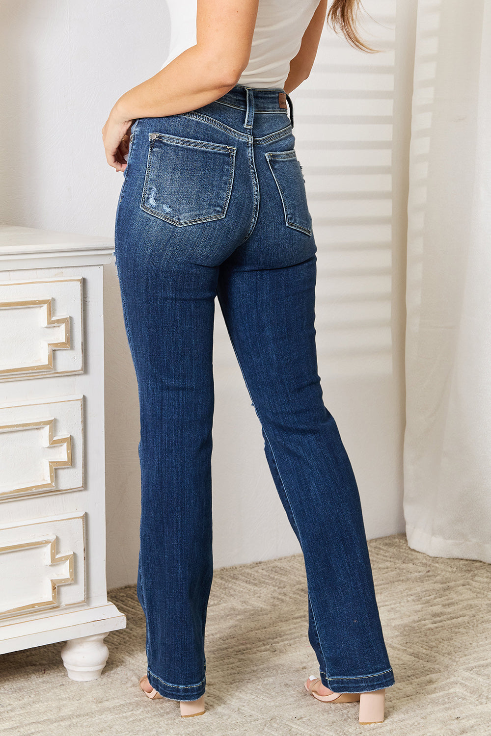 Judy Blue Full Size Mid Rise Hand Sand & Destroy Bootcut Jeans - 82541